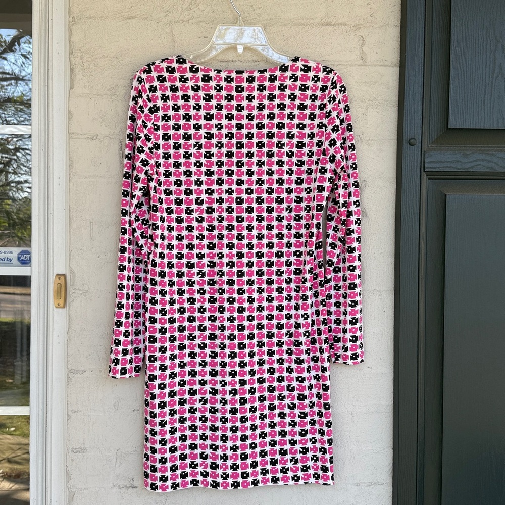 NWT Diane von Furstenberg Reina “Check Dot Pink” Long Sleeve Shift Dress Size 6 - Picture 6 of 14